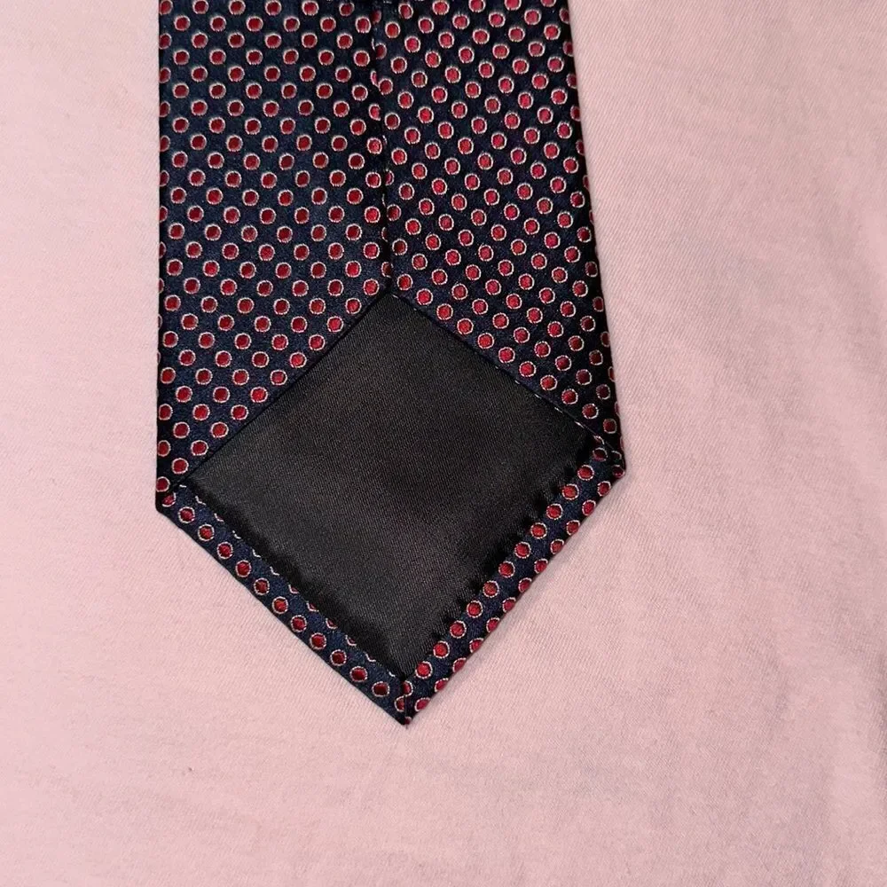 Van Heusen Navy Red White Polka Textured Silk Tie